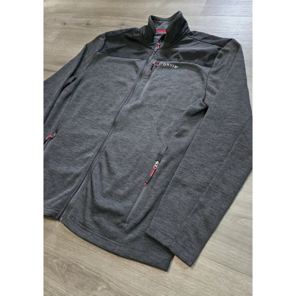 Mens ORVIS Gray Black Bonded Mesh Full Zip Fleece Casual Jacket Size Medium